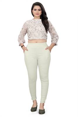 Cream plain cotton trousers 4