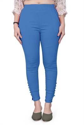 Sky-blue plain cotton trousers 1