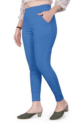 Sky-blue plain cotton trousers 2