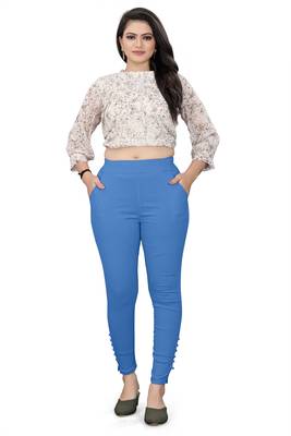 Sky-blue plain cotton trousers 4