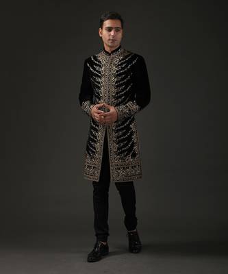 Black Hand Embroidered Sherwani 1