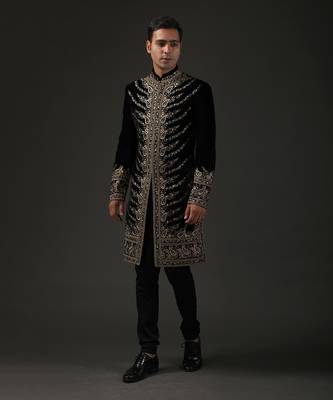 Black Hand Embroidered Sherwani 2