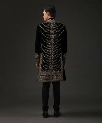 Black Hand Embroidered Sherwani 3