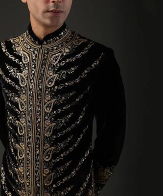 Black Hand Embroidered Sherwani 4