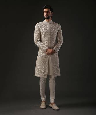 Ivory Embroidered Sherwani 1