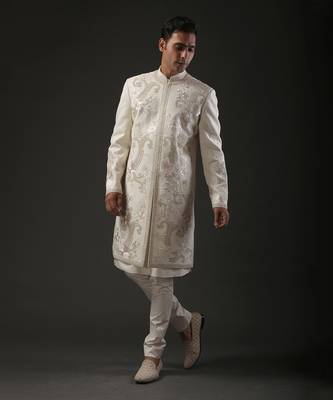 Ivory Embroidered Sherwani 1