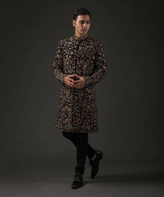 Black Gold Embroidered Sherwani 2