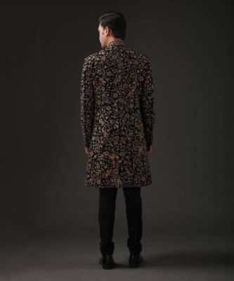 Black Gold Embroidered Sherwani 3