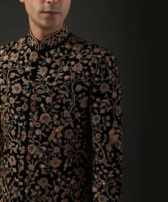 Black Gold Embroidered Sherwani 4