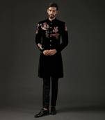 Black Floral Embroidered Sherwani