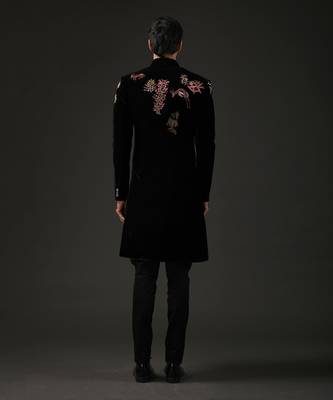 Black Floral Embroidered Sherwani 2