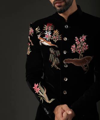 Black Floral Embroidered Sherwani 3
