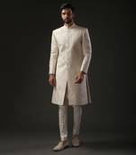 Ivory Quilted And Embroidered Sherwani