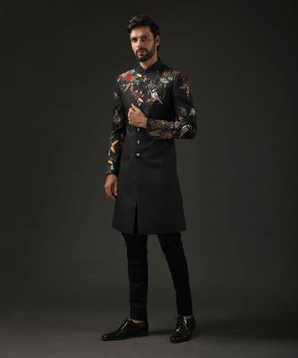 Black Bird Embroidered Sherwani 1