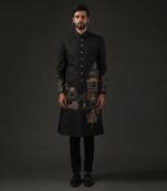 Black Animal Embroidered Sherwani