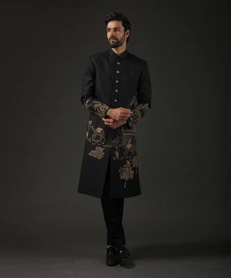 Black Animal Embroidered Sherwani 2