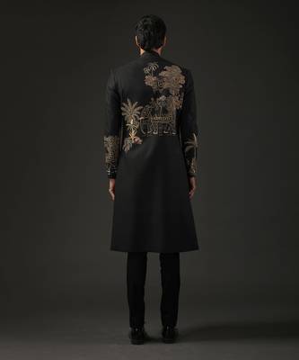 Black Animal Embroidered Sherwani 3
