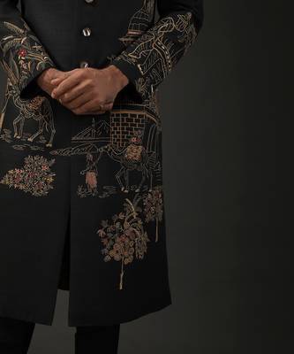 Black Animal Embroidered Sherwani 4