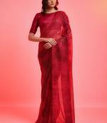 Red Georgette Sequins Work Party Wear Sarees