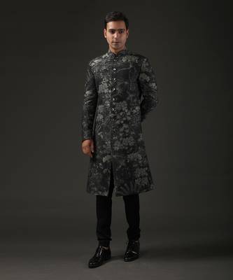 Black Digital Printed Sherwani 1