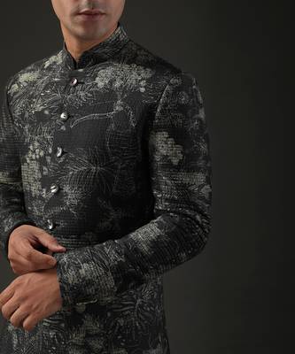 Black Digital Printed Sherwani 3