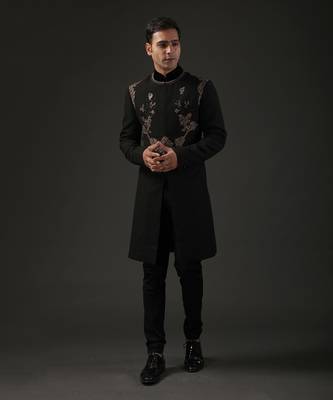 Black Zari Embroidered Sherwani 1