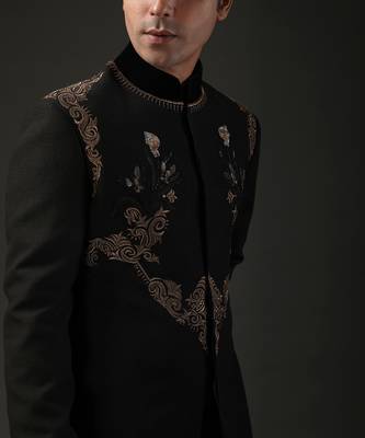 Black Zari Embroidered Sherwani 4
