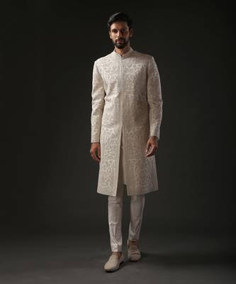 Ivory Resham Embroidered Sherwani 1