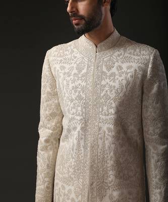 Ivory Resham Embroidered Sherwani 3