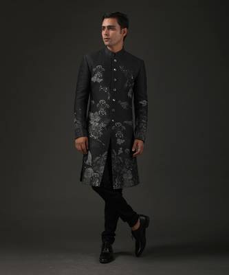 Black Printed Sherwani 1