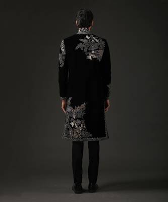 Black Floral Zari Embroidered Sherwani 2