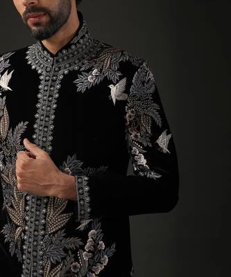 Black Floral Zari Embroidered Sherwani 3