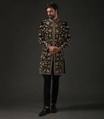 Black Floral Zari Embroidered Sherwani