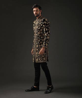 Black Floral Zari Embroidered Sherwani 2