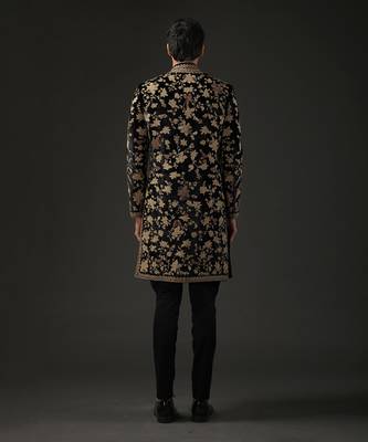 Black Floral Zari Embroidered Sherwani 3