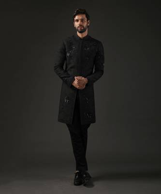 Black Monochrome Embroidered Sherwani 1