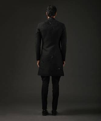 Black Monochrome Embroidered Sherwani 2