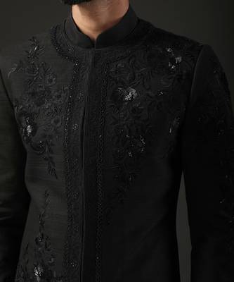 Black Monochrome Embroidered Sherwani 3