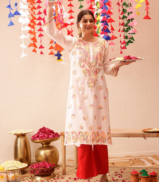 Hand Embroidered White Cotton Lucknow Chikankari Kurta