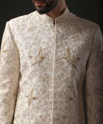 Ivory Bird Embroidered Sherwani 3