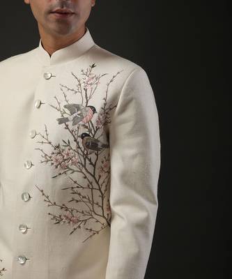 Ivory Bird Embroidered Sherwani 3