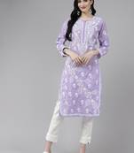Ada Hand Embroidered Purple Cotton Lucknow Chikankari Women Kurta - A411403