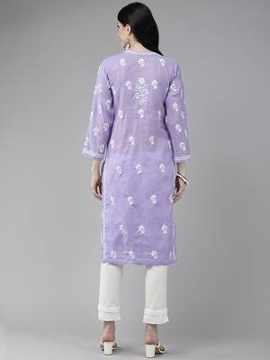 Ada Hand Embroidered Purple Cotton Lucknow Chikankari Women Kurta - A411403 2