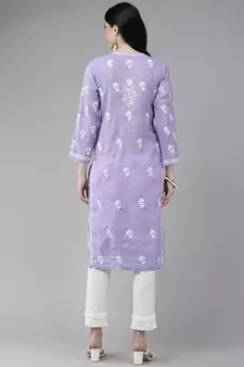 Ada Hand Embroidered Purple Cotton Lucknow Chikankari Women Kurta - A411403