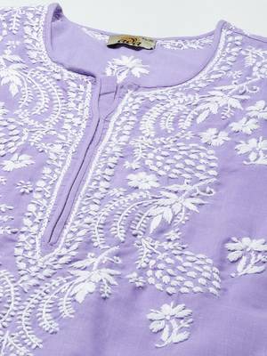 Ada Hand Embroidered Purple Cotton Lucknow Chikankari Women Kurta - A411403 5