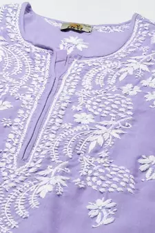 Ada Hand Embroidered Purple Cotton Lucknow Chikankari Women Kurta - A411403
