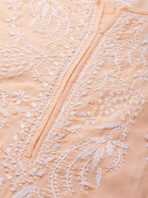 Hand Embroidered Peach Cotton Lucknowi Chikankari Women Kurta 5