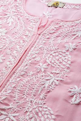 Hand Embroidered Pink Cotton Lucknowi Chikankari Women Kurta 5