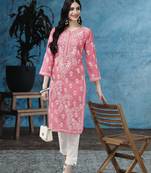 Hand Embroidered Dark Pink Cotton Lucknowi Chikankari Women Kurta
