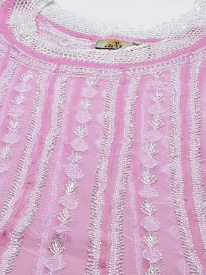 Hand Embroidered Pink Georgette Lucknow Chikankari Anarkali Women Kurta 5
